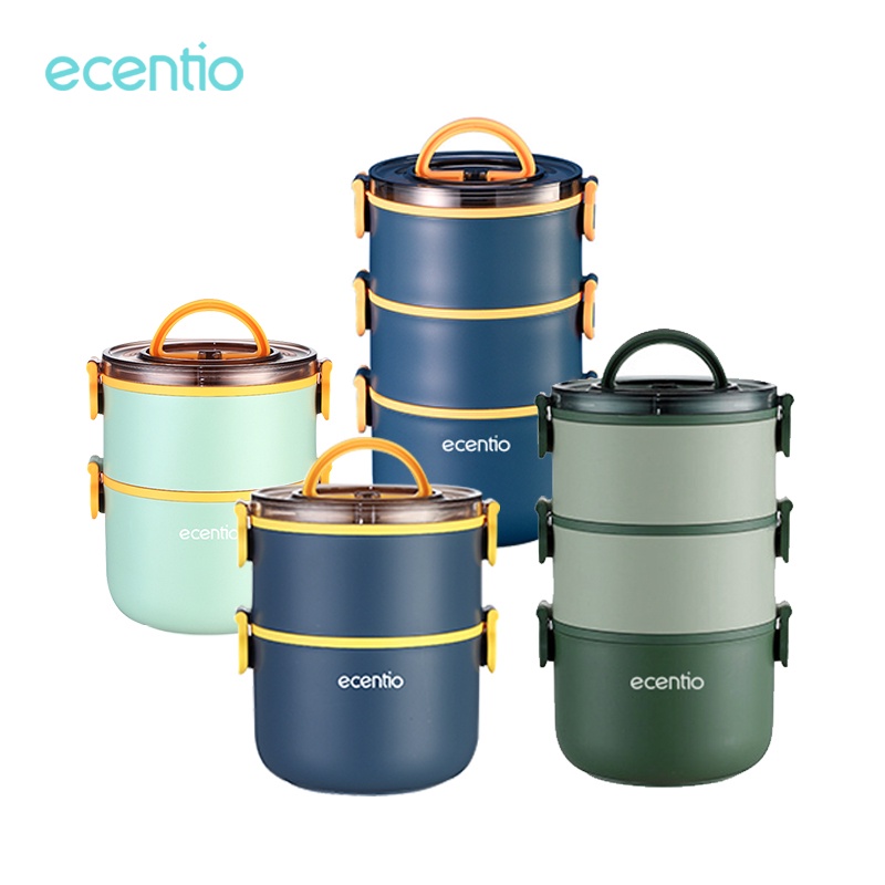 ecentio 2/3 layers lunch box 1600ml/2200ml bulat kotak makan anak bayi free sendok Anti bocor dan an