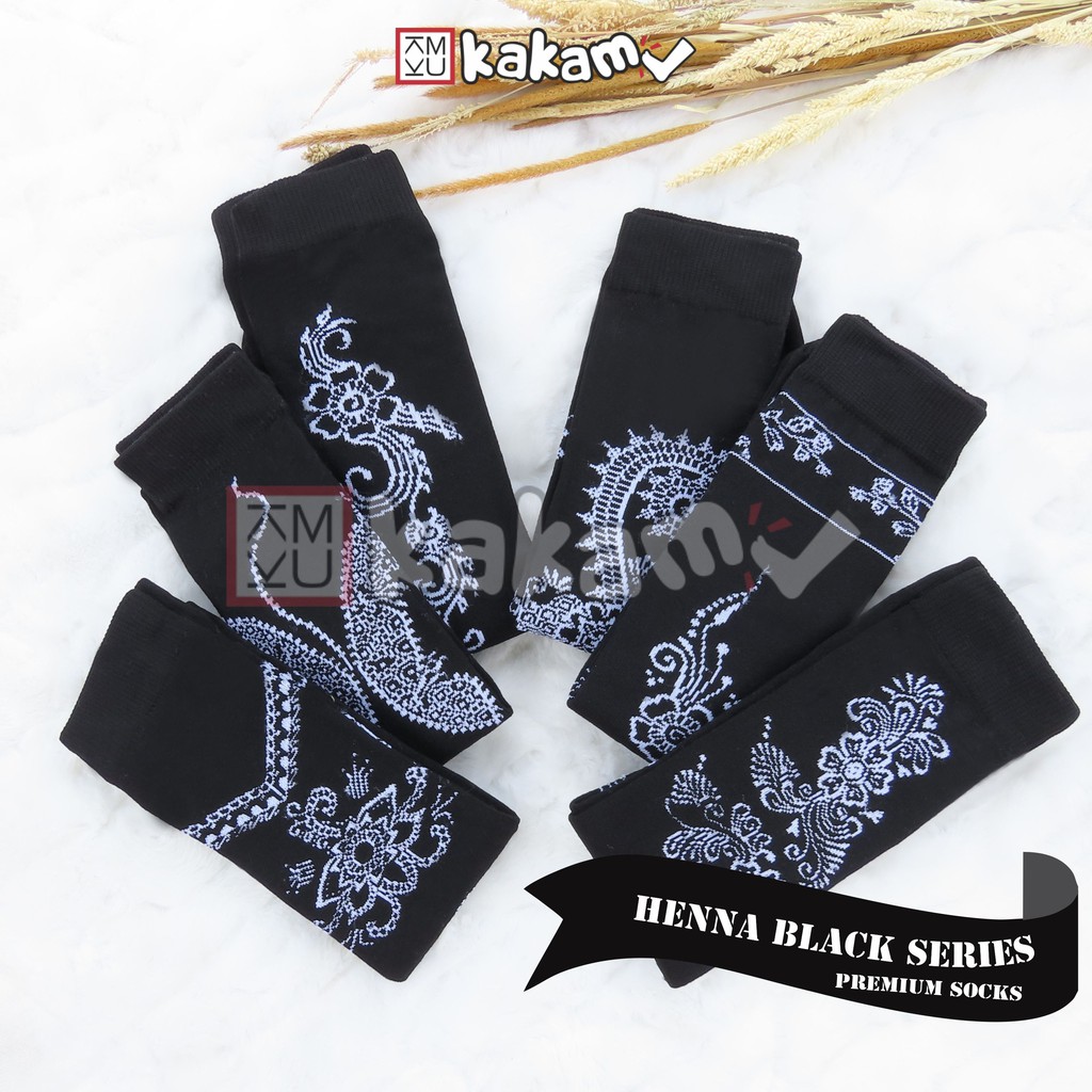 Kakamu Paket Kaos Kaki Jempol Motif Henna Cream/ Black / Warna/ Sweet Love/ Sandal/ Floral MIX 12 Pasang