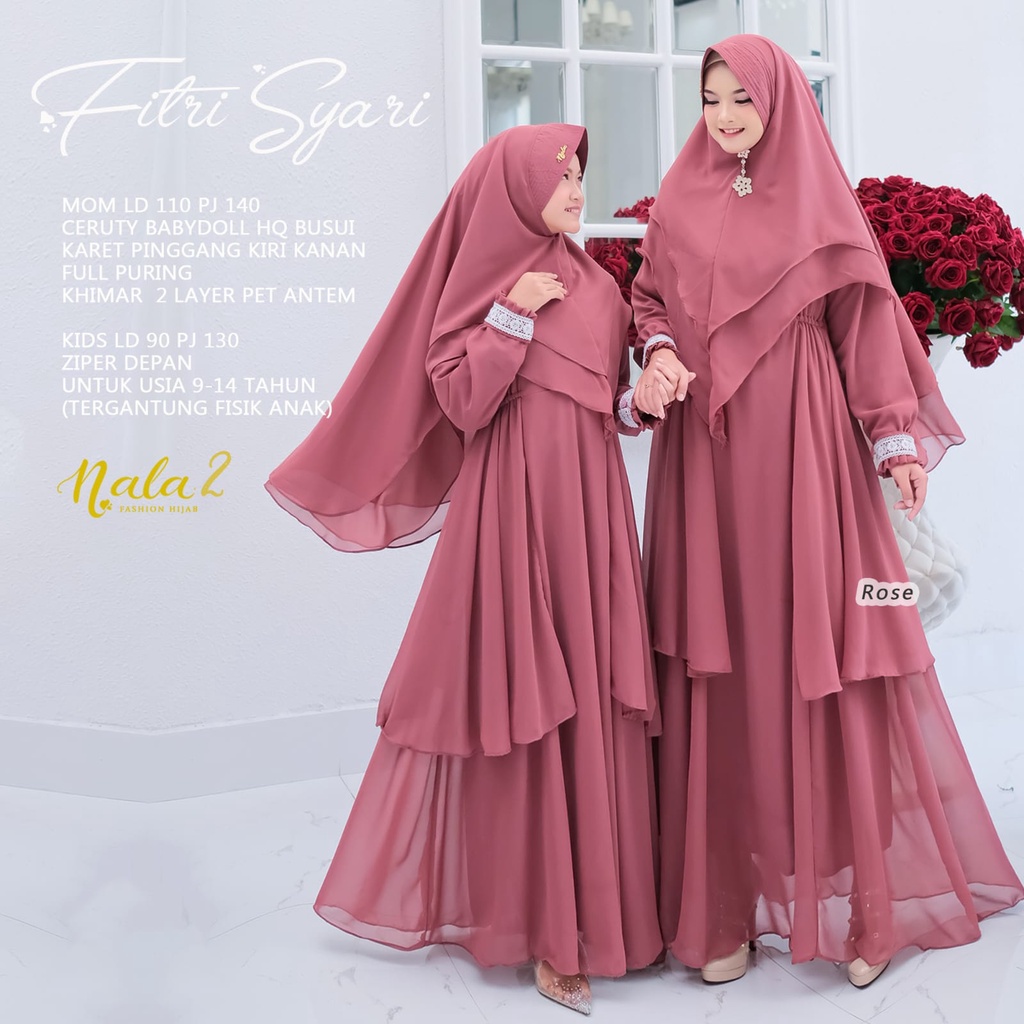 RADHIYA STORE Gamis Couple Ibu dan Anak Perempuan Bahan Ceruti Full Motif Terbaru Lebaran 2022