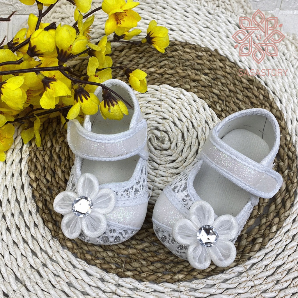 sasastory-SEPATU BABY BAYI PREWALKER BUNGA PESTA BROKAT ANAK PEREMPUAN 0-12 BULAN FP18