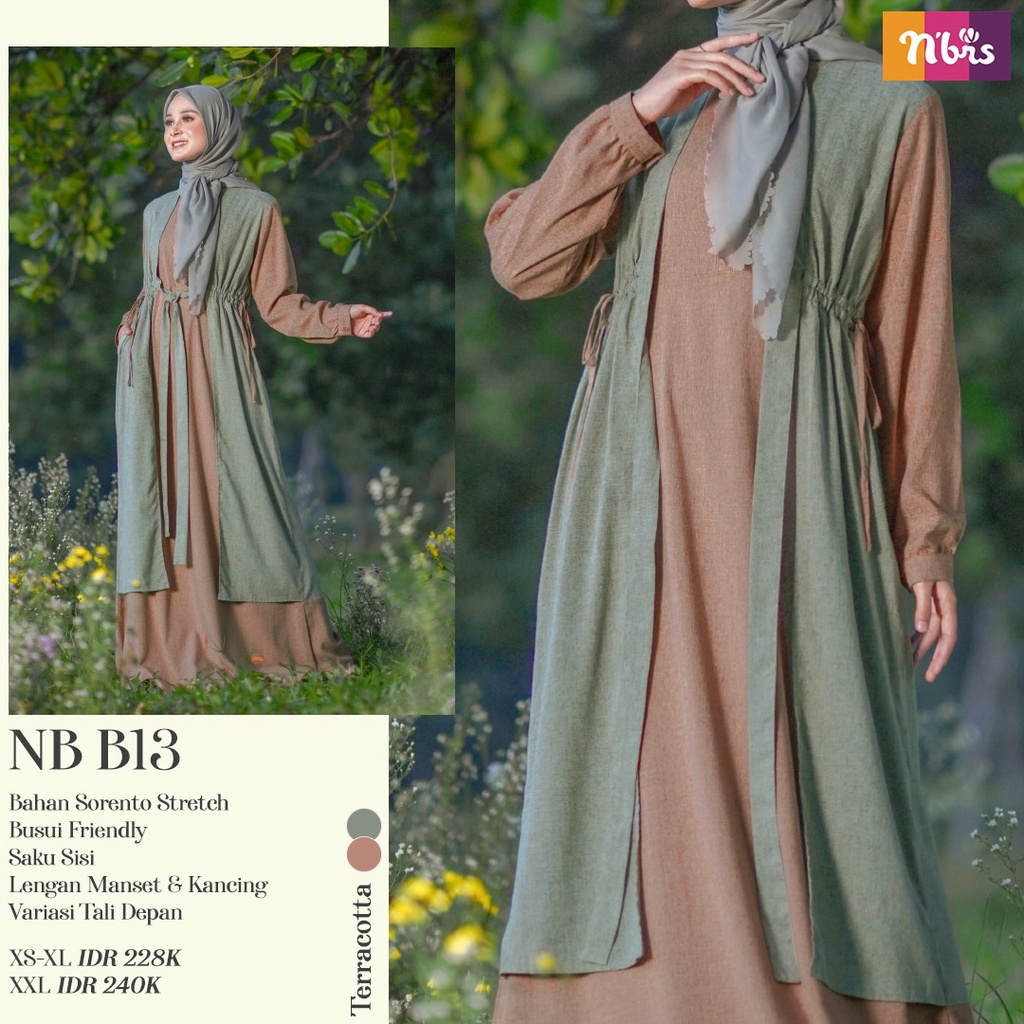 NIBRAS// Nibras NB B13 Gamis Wanita Bahan Sorento Dress Muslimah Polos Jubah Syari Modern