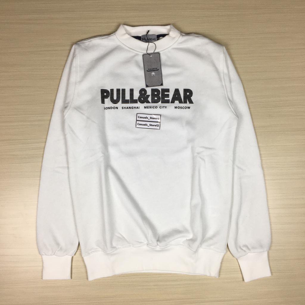 CREWNECK SWEATER PULL AND BEAR PUTIH MIROR ORIGINAL