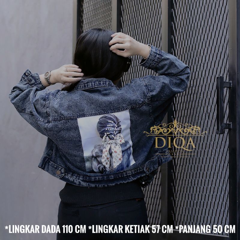 JAKET CROP WANITA EMBLEM PITA 3D LINGKAR DADA 100-130 cm ATASAN WANITA JEANS JUMBO OVERSIZE