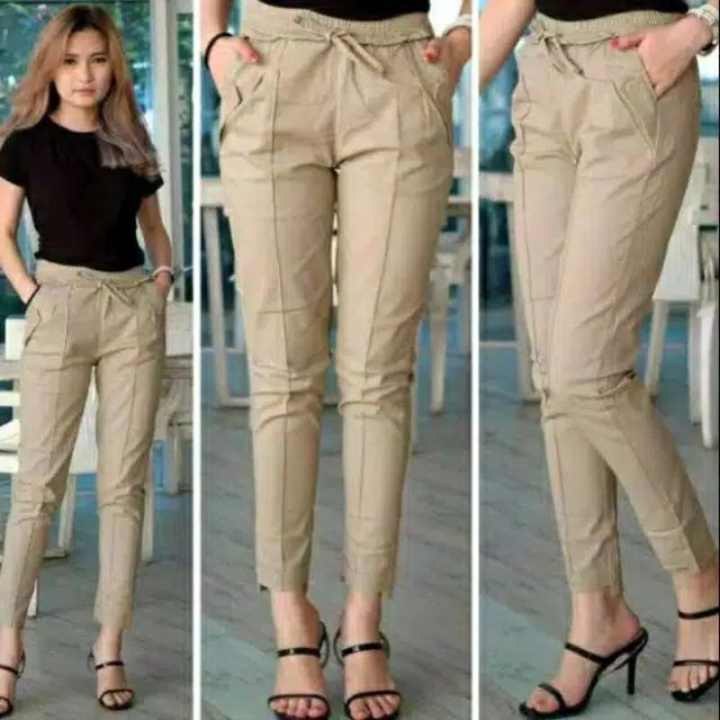 BAGGY PANT TULANG JUMBO ELTIN CELANA PANJANG WANITA JUMBO CELANA KERJA CELANA KAIN KATUN