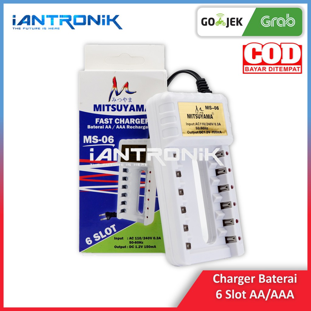Charger Baterai AA AAA 6 Slot - Alat Cas Ulang Battery Mitsuyama MS-06