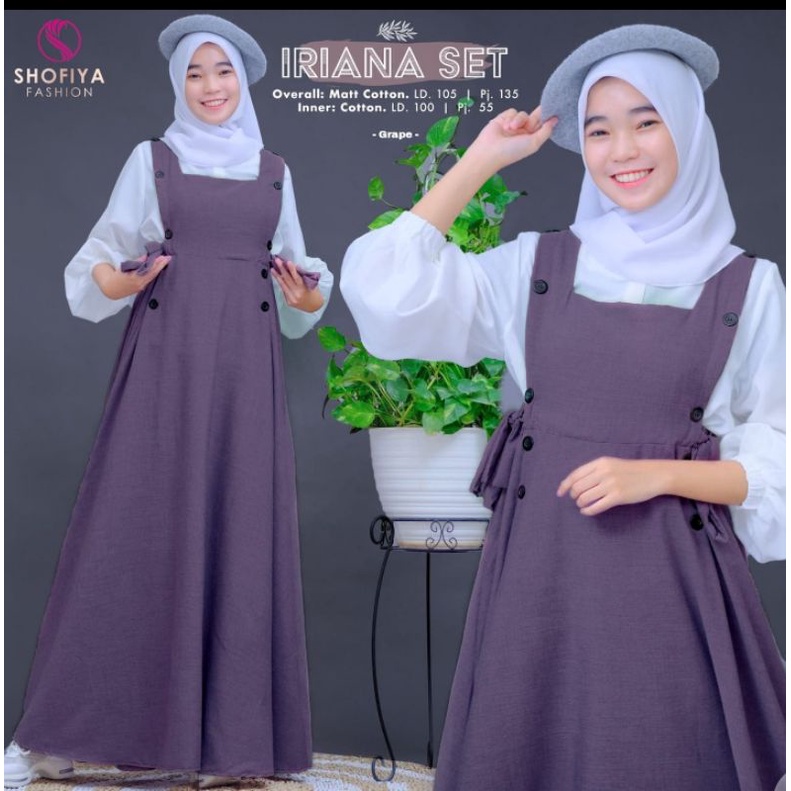 Teen set overall Iriana Set Ori by Shofiya setelan overall remaja free inner katun lengan balon