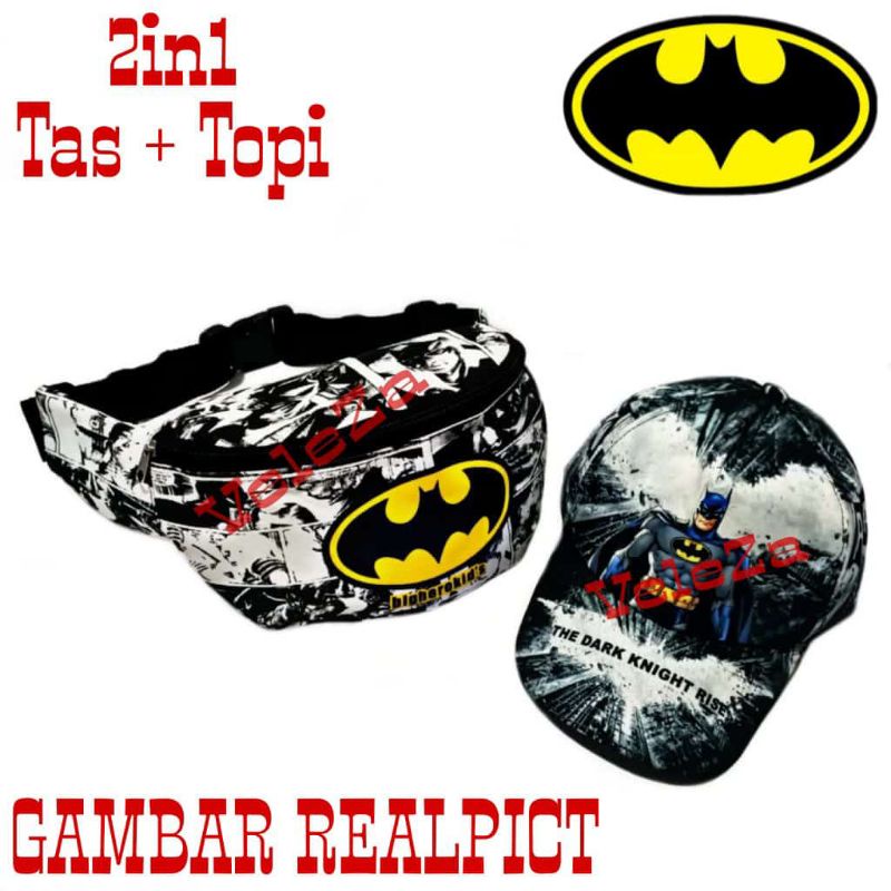 Tas waistbag anak laki-laki canvas karakter superhero + topi - tas anak