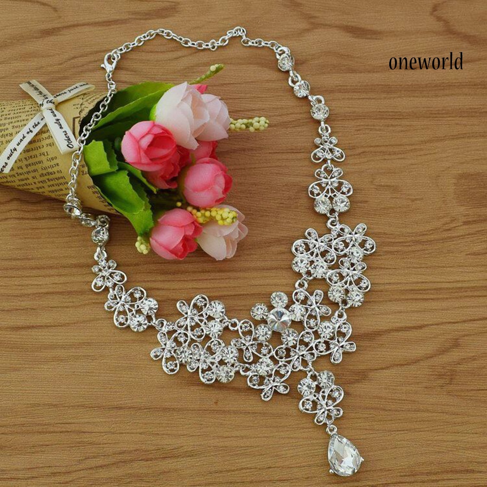 OW@ 3Pcs/Set Rhinestone Butterfly Necklace Crown Earring Bridal Wedding Jewelry Gift