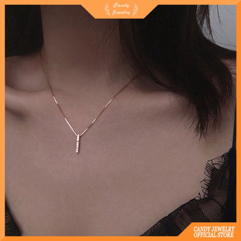 Kalung Rantai Liontin Berlian Imitasi Warna Rose Gold Untuk Wanita