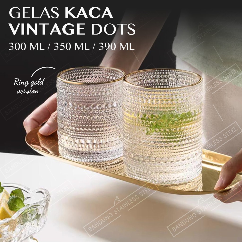 Vintage Retro Gelas Kaca Kristal Gelas Estetik Aesthetic Cantik Unik Drinking Glass motif timbul