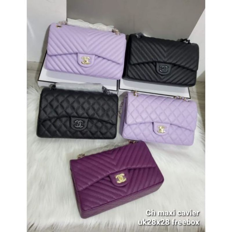 tas wanita tas selempang dan bahu motif ch maxi cavier uk 28 free box tas fashion branded warna hita