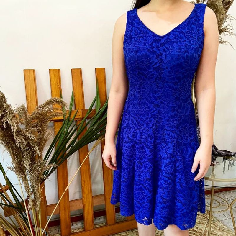 DRESS BIRU BCA NAVY BIRU ELECTRIC DRESS MELAR NGARET STRETCHY