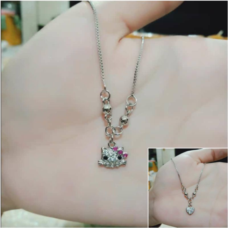 Fourfashion Kalung Anak Xuping Motif Kitty &amp; Love Lapis Emas Putih HH119