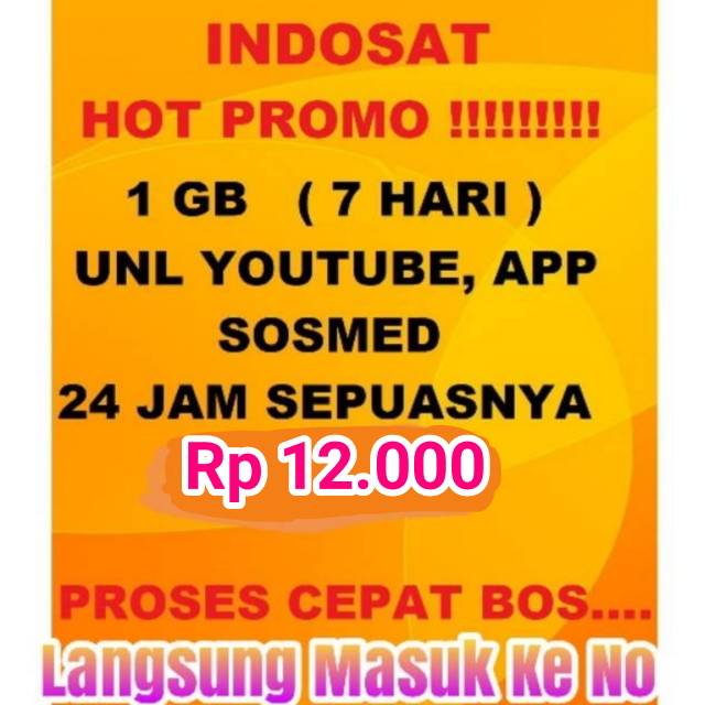 Promo Paket indosat 1 GB Unlimited Youtube, App Sosmed 24 ...