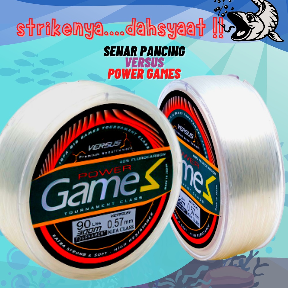 Senar Alat Tali Pancing Ikan Versus Power Games Kuat Dan Anti Keriting Monofilament 40% Fluorocarbon