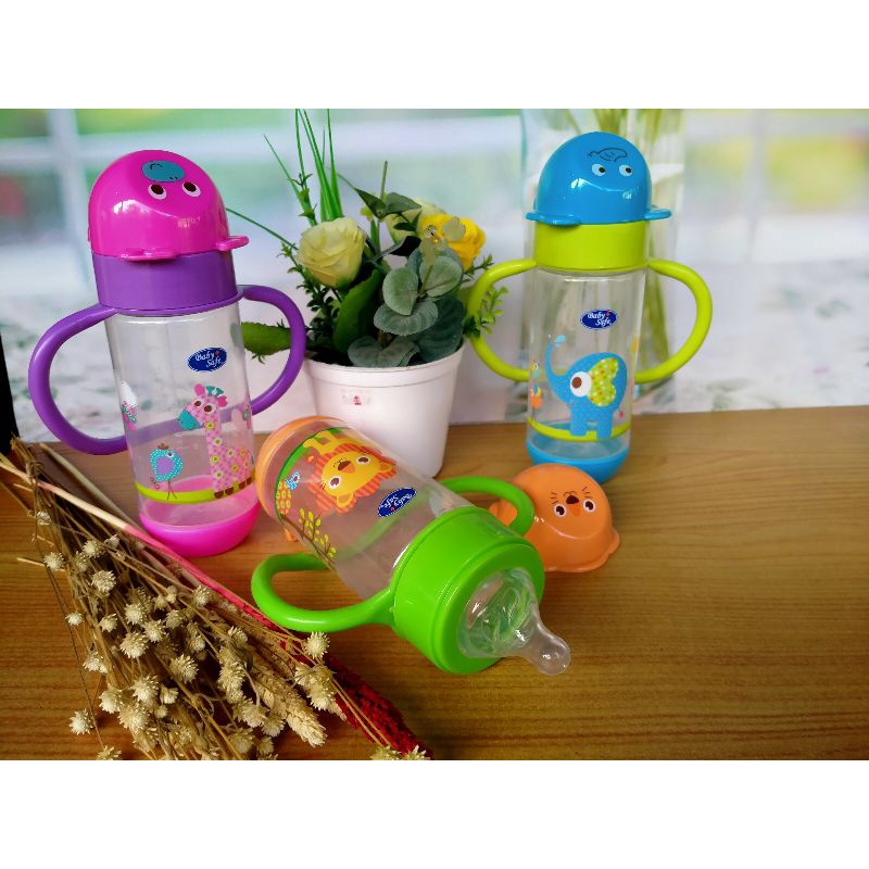 Baby Safe Wide Neck Karakter Dot Bayi Botol Susu Lucu Bpa Free dengan 2 Gagang Handle