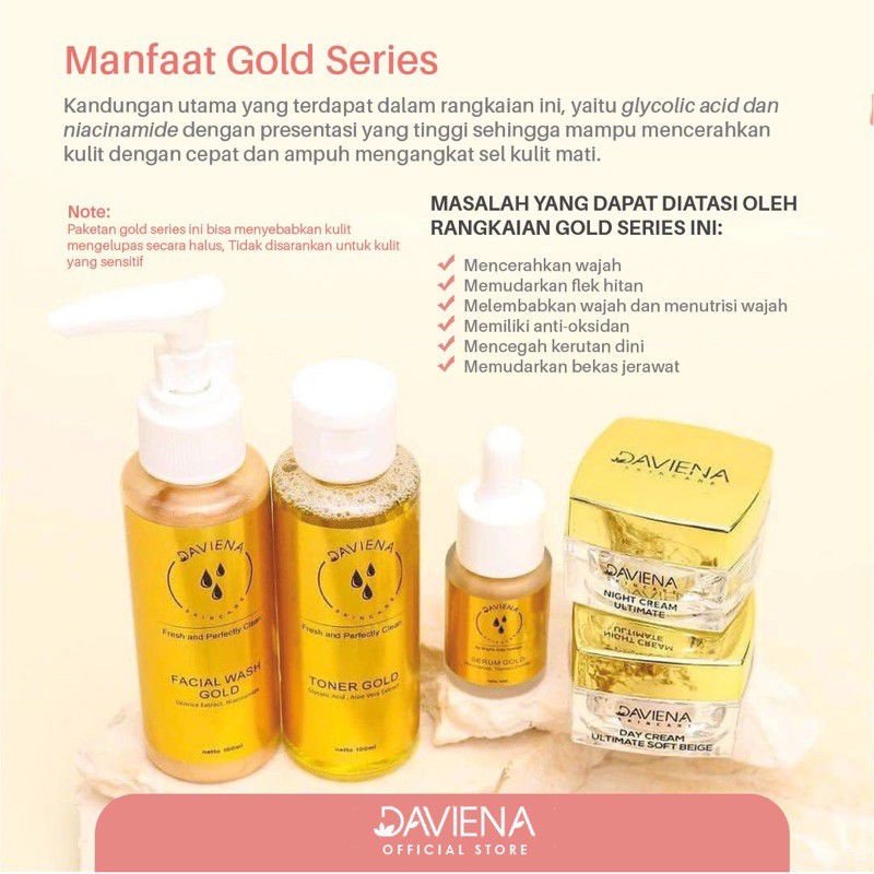 Daviena Skincare Paket Gold Series Davienaskincareofficial Davina Devina Lampung Surabaya Jakarta Pencerah Pemutih Flek Wajah Glowing Bpom Daviena Skincare-1