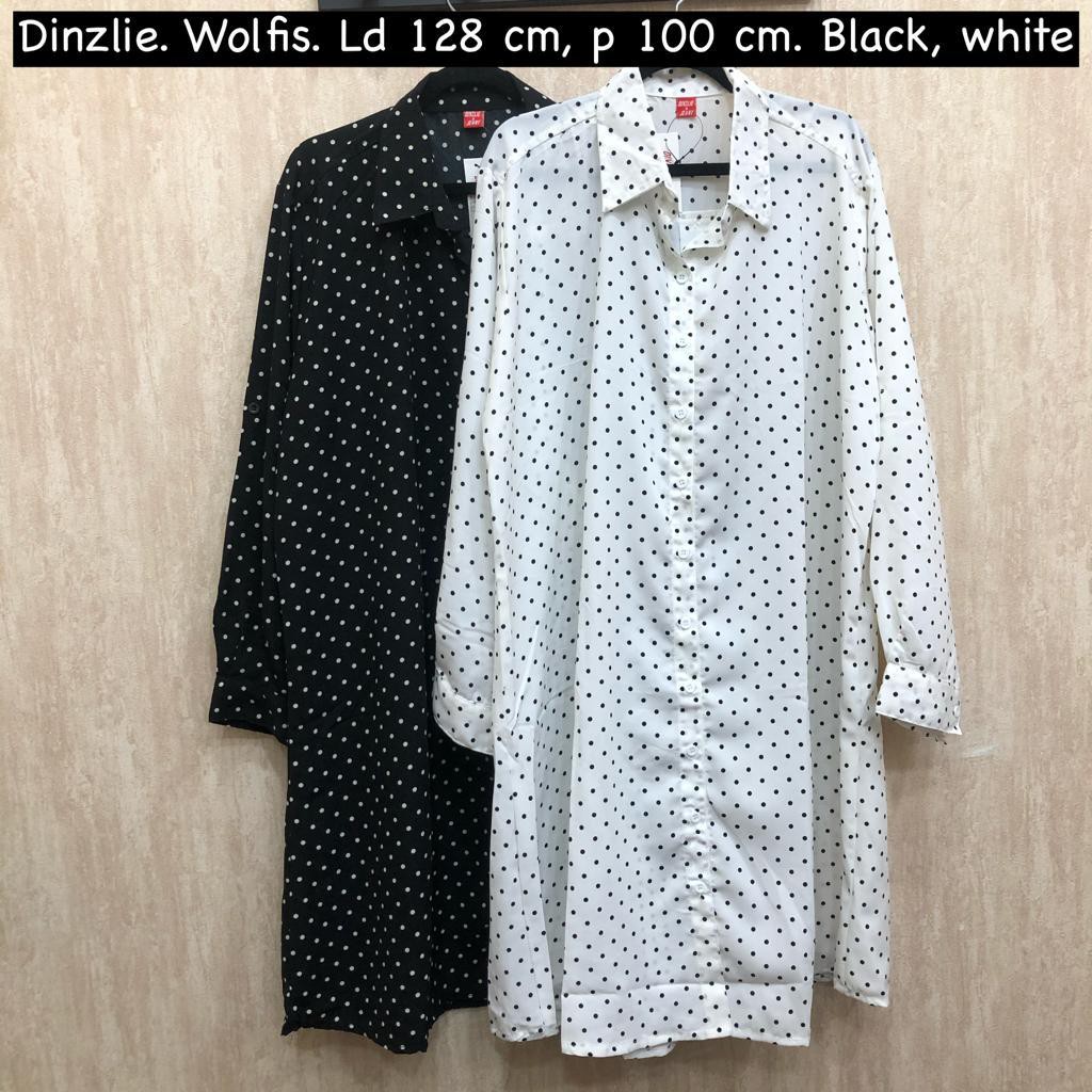 Dinzlie Kemeja Panjang Wanita Bahan Wolfis Pemium Motif Polkadot Dyanz