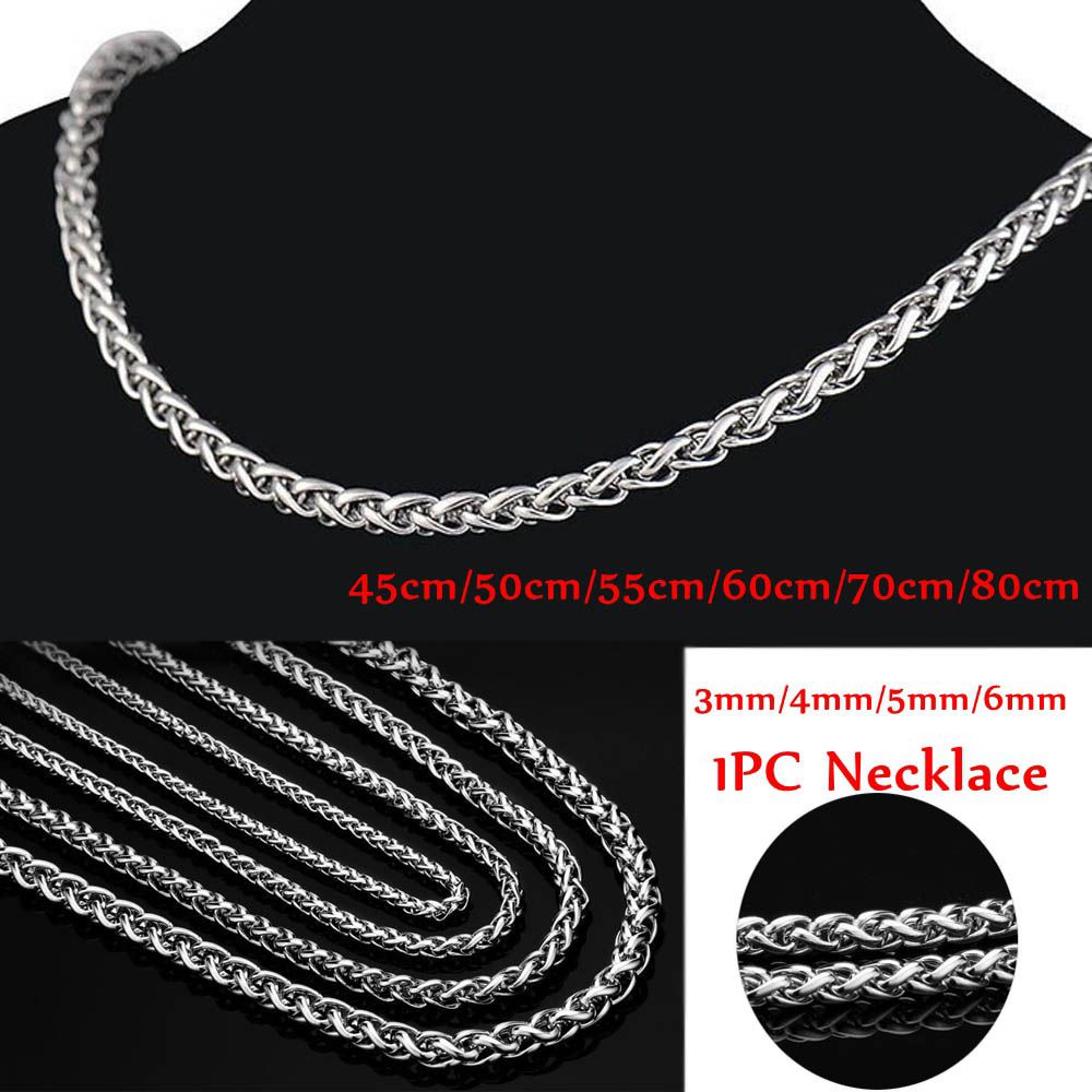 ROW 3/4/5/6MM Braided Wheat Chain Women Men Heavy Link Stainless Steel Necklace Fashion Silver Color Cool Punk Gothic Choker Metal Collar