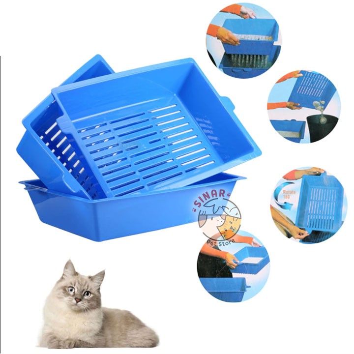 Bak Pasir Kucing 3 in 1 Self Sifting Tray - Cat Litter Box wood soya  45 x 35 x 12CM