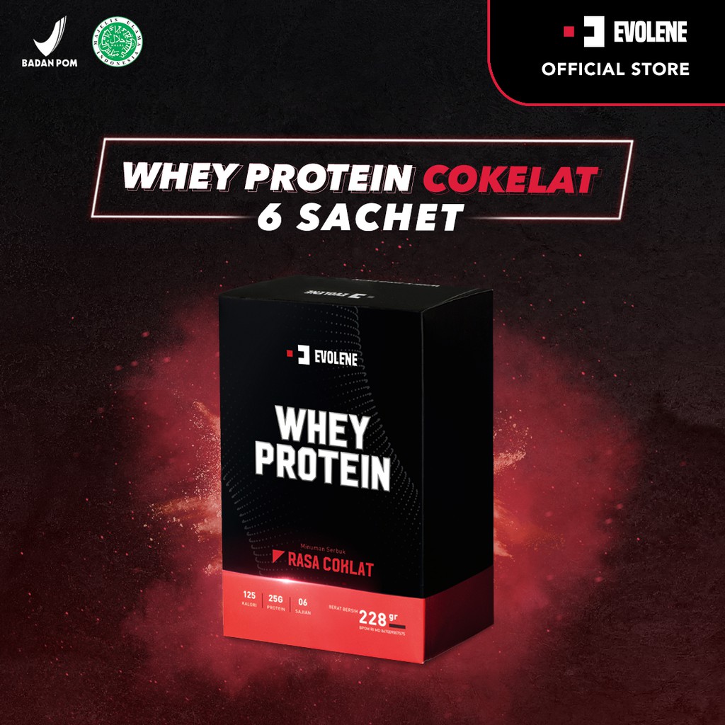 Whey Protein Cokelat 6 Sachet - Susu Protein - Suplemen Fitness - Minuman Protein - Suplemen Workout Evolene Evoline Evolen