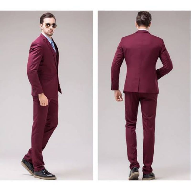 SETELAN JAS PRIA MAROON KEREN