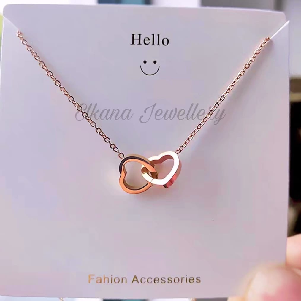 KALUNG TITANIUM NORI DUA HATI Perhiasan super berkelas fashion korea anti karat dan anti luntur