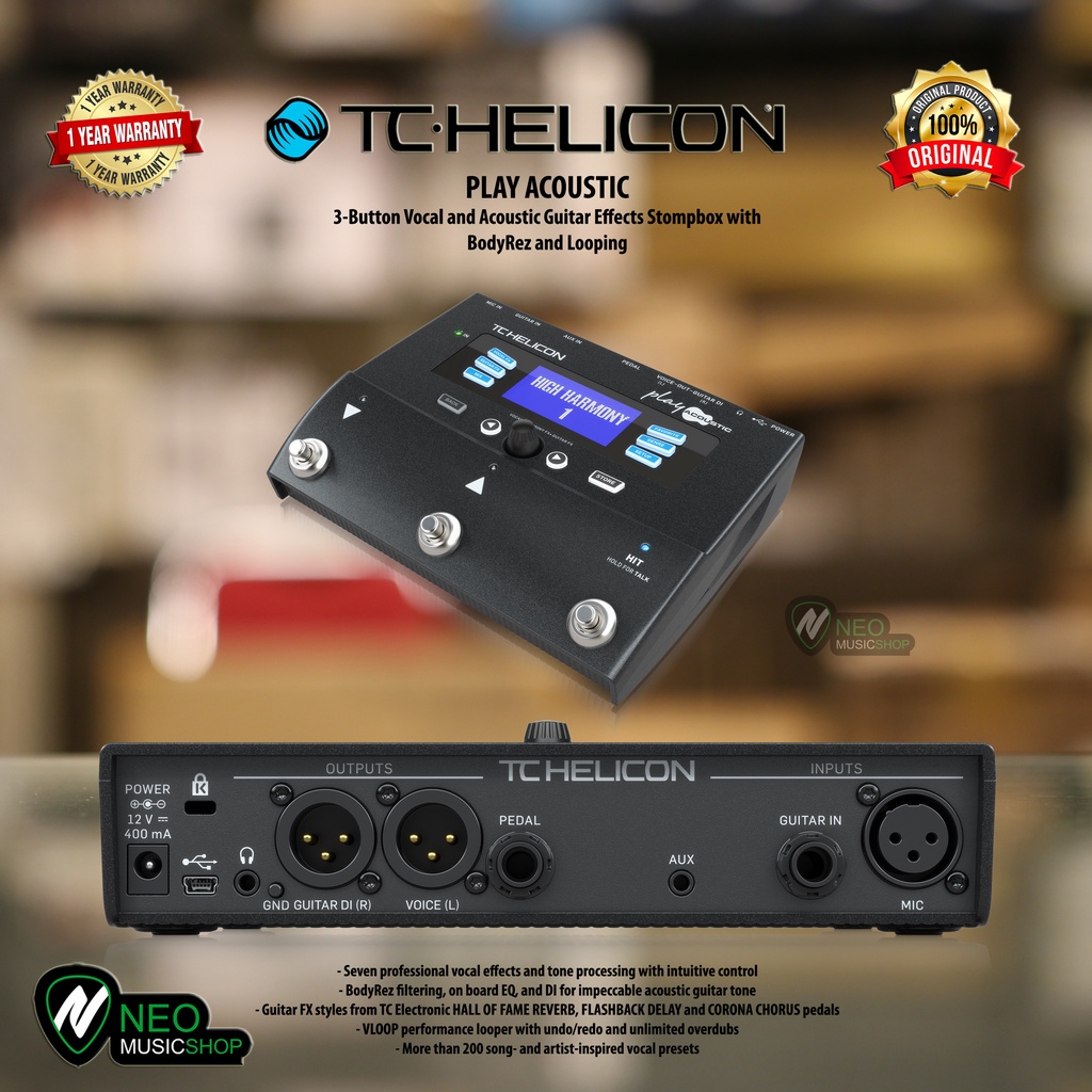 TC HELICON PLAY ACOUSTIC 3-Button Vocal and Acoustic Guitar Effects