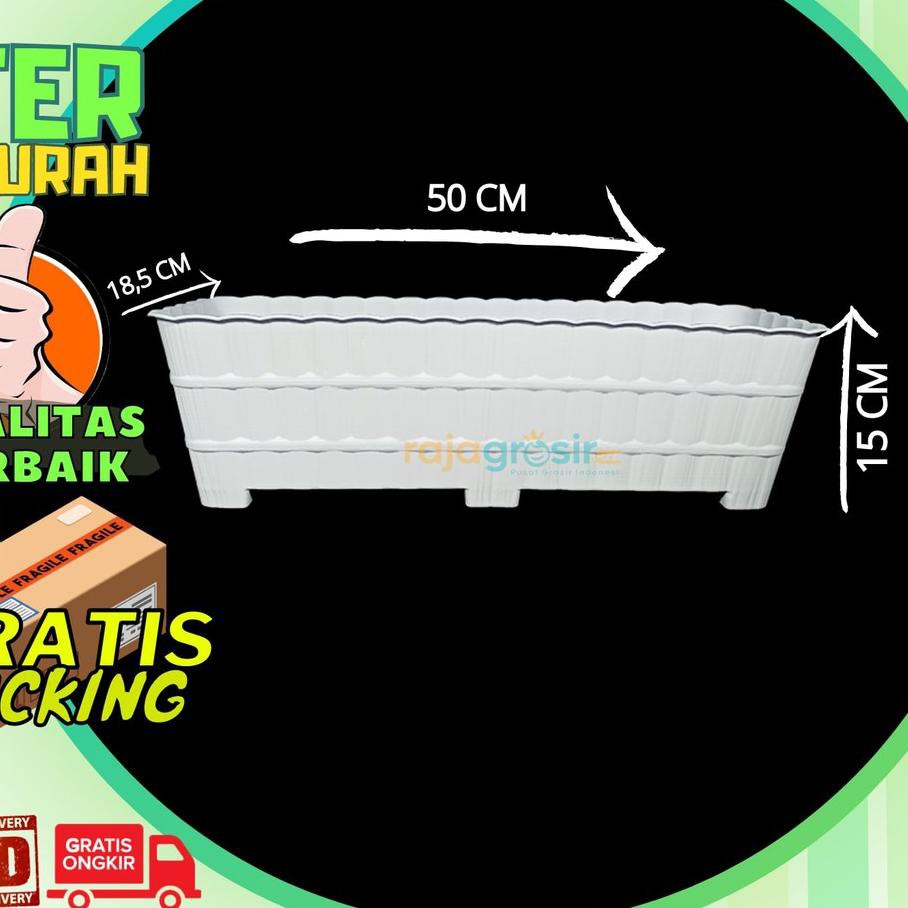 Terbaik..  POT BUNGA BESAR PANJANG PLASTIK PUTIH HIAS TANAMAN MURAH KAKTUS TAWON BERKULITAS (꧆▽꧆*)