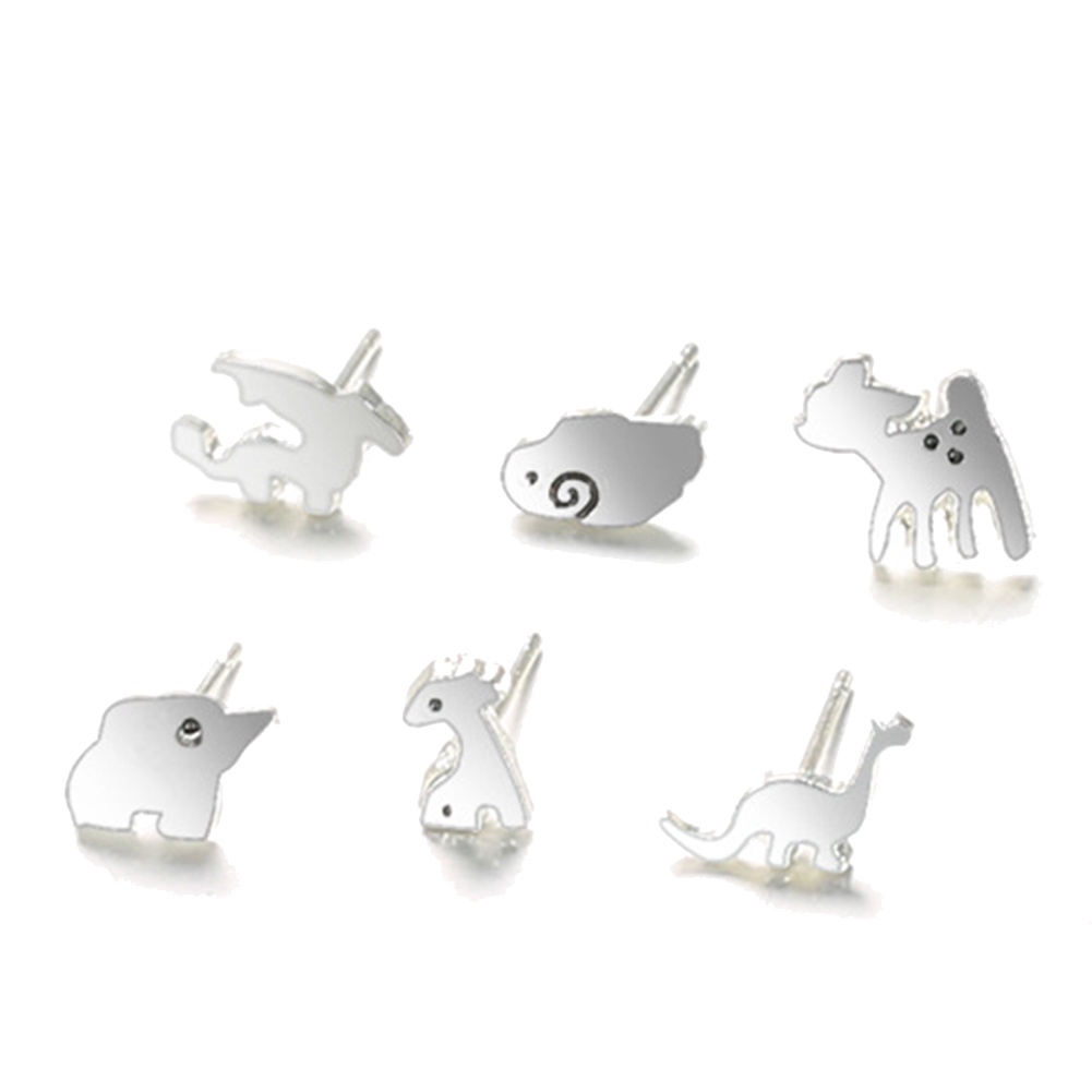 Hu Hu Hu Hu Hu Alat Bantu Pasang Kacamata♡ 6 Pasang / Set Anting Tusuk Bentuk Domba / Rusa / Dinosaurus / Gajah Untuk Wanita