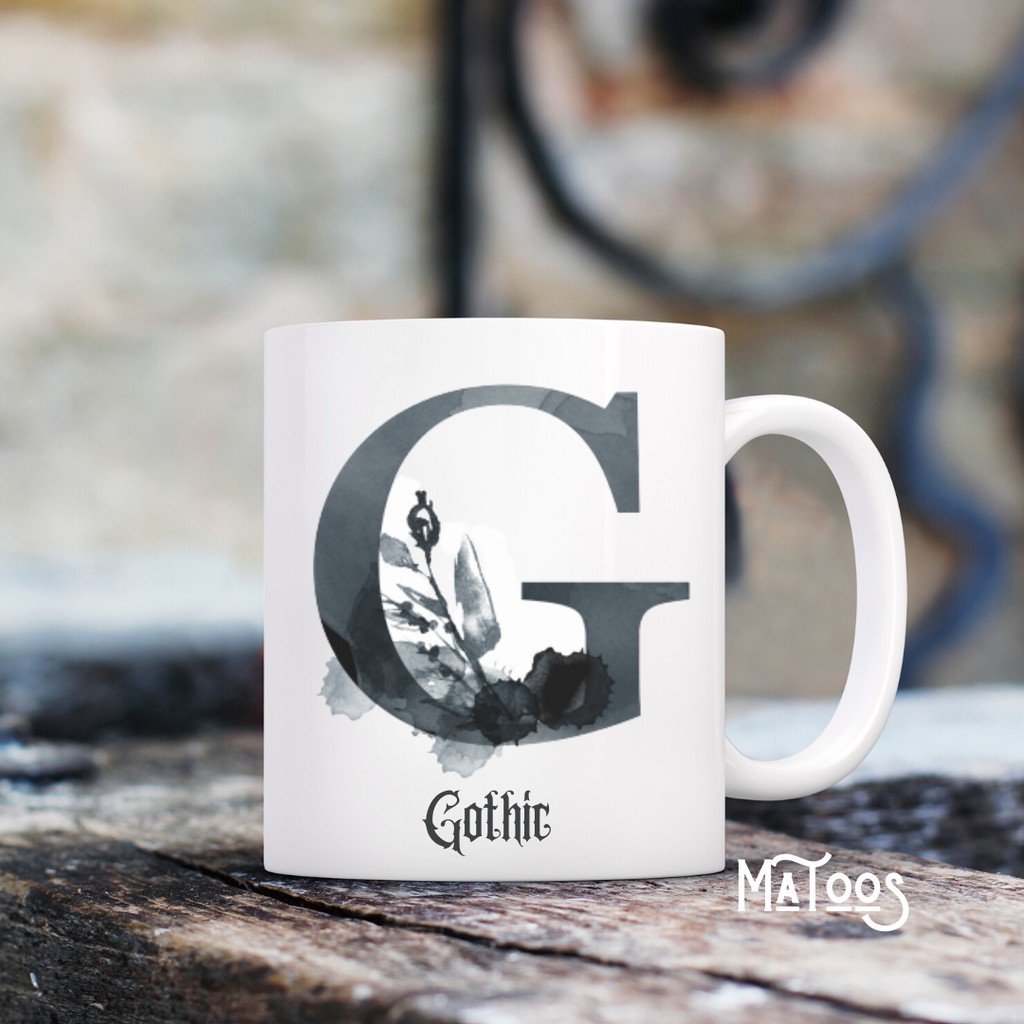 Mug Custom Nama Inisial Huruf Tema Gothic