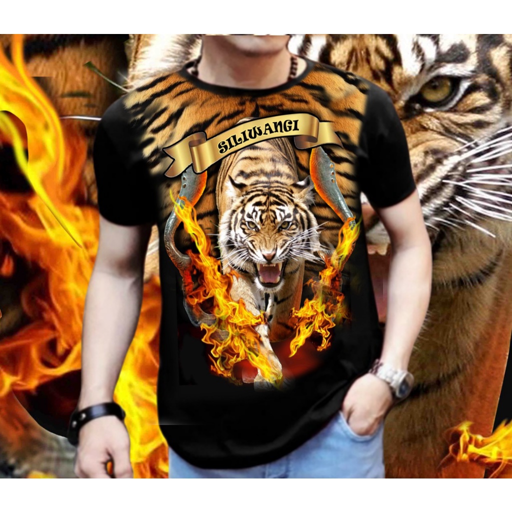 Kaos Distro Pria Lengan Pendek / Motif Macan Campur / Shalch Trendy