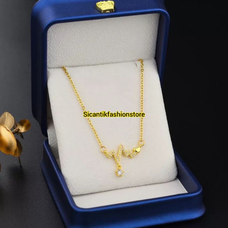 Kalung Titanium Gold Terbaru Terlaris Fashion Wanita Anti Karat Selamanya Kalung Titanium Wanita Liontin Gold Detak jantung  Perhiasan Wanita Kalung Wanita Anti Karat Liontin Gold Kalung Titanium Liontin Gold Terbaru