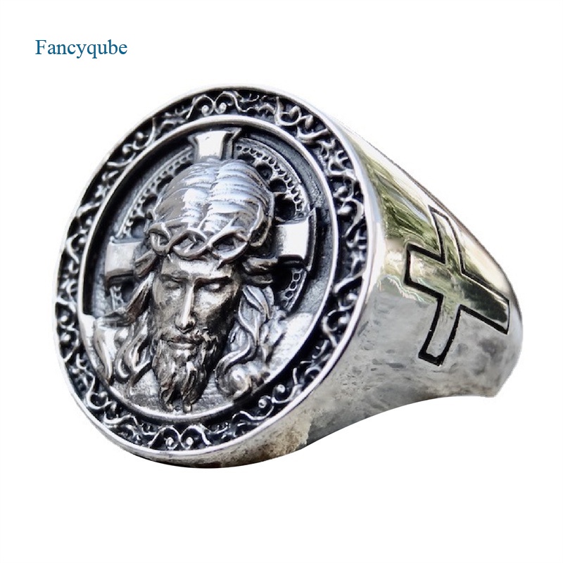 Fancyqube 2022 Cincin Desain Salib Yesus Gaya Punk Untuk Pria