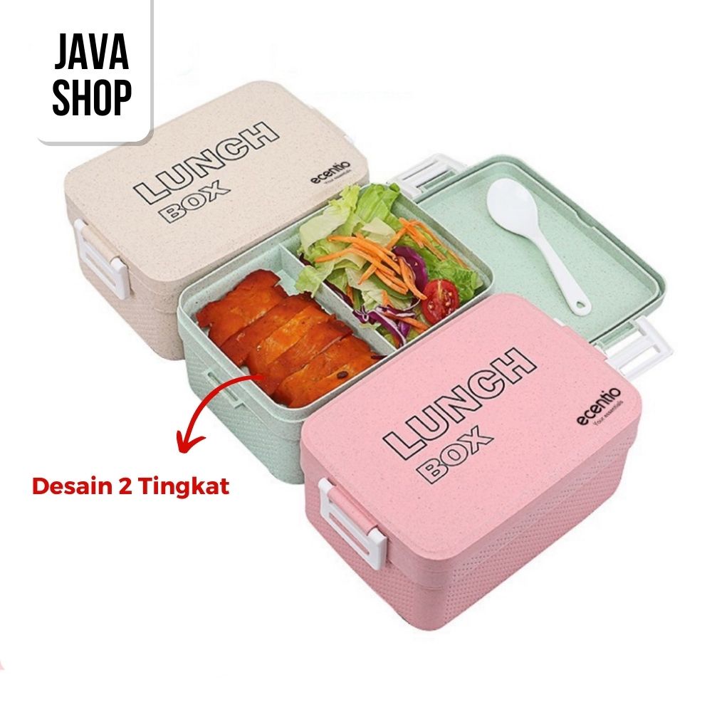 JAVASHOP Tempat Makan Bekal Lunch Box Jerami Gandum Free Sendok Tupperware