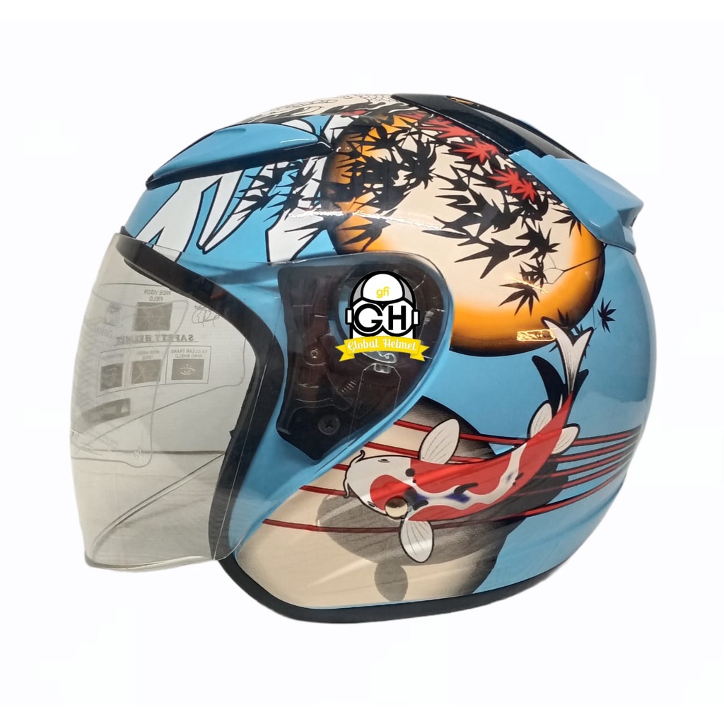 HELM NVR R-26 DRAGON KOI BLUE HALF FACE SINGLE VISOR HELM MURAH SNI HELM DEWASA DJMARU GALAXY R6 R1