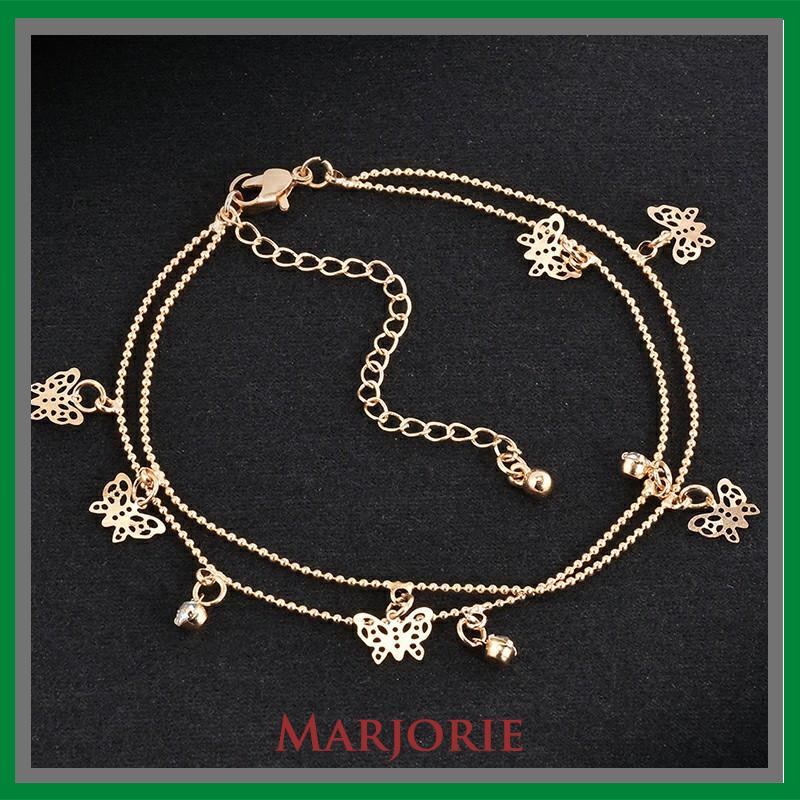 Double Layer Hollow Butterfly Liontin Gelang Kaki Paduan Fashion Sepatu Wanita Yang Indah-MJD