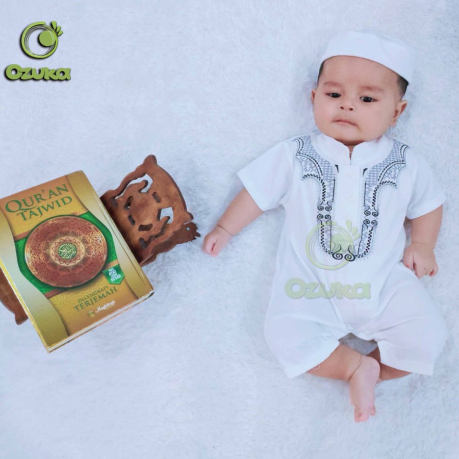 Baju Koko Bayi Newborn Romper Jumper Koko Bayi Putih Bordir