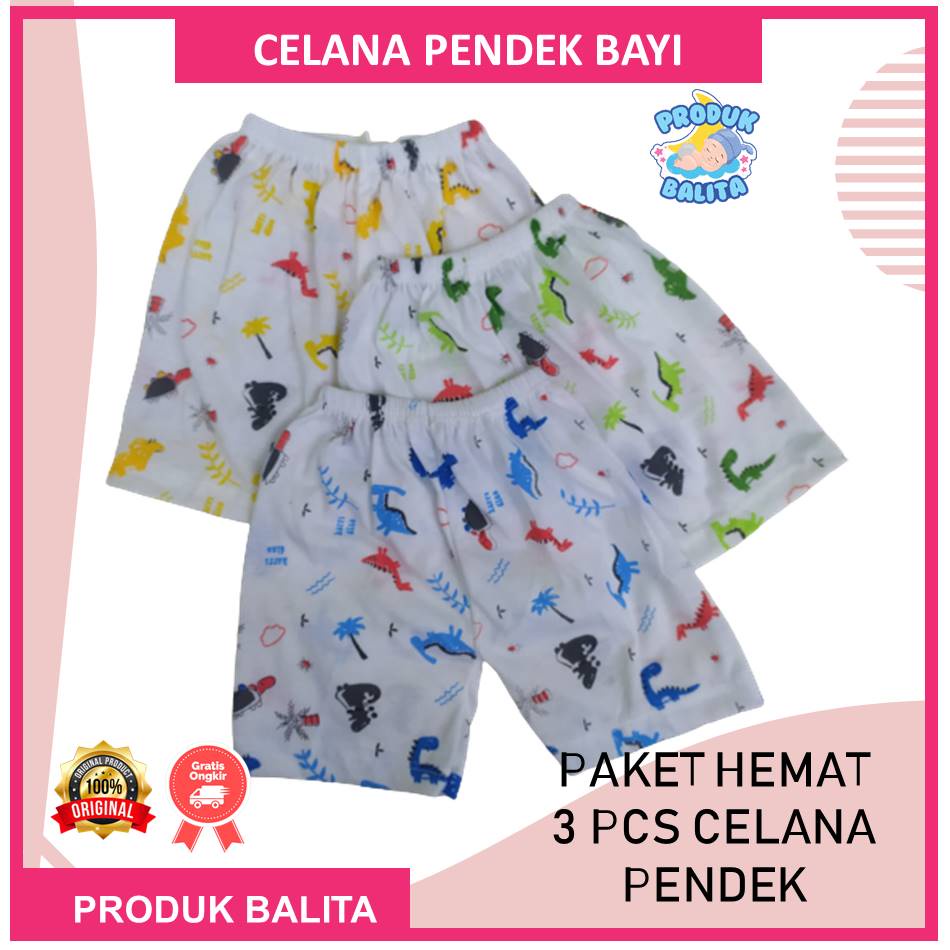 Paket 3 Pcs Celana Pendek Anak Warna Putih Motif Karakter Lucu Baby Laki-laki Perempuan Terlaris