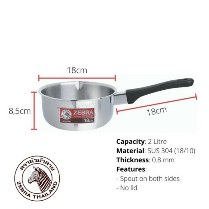 Sauce Pan ZEBRA 18Cm 166308 Stainless Steel- Panci Stainless -Saucepan