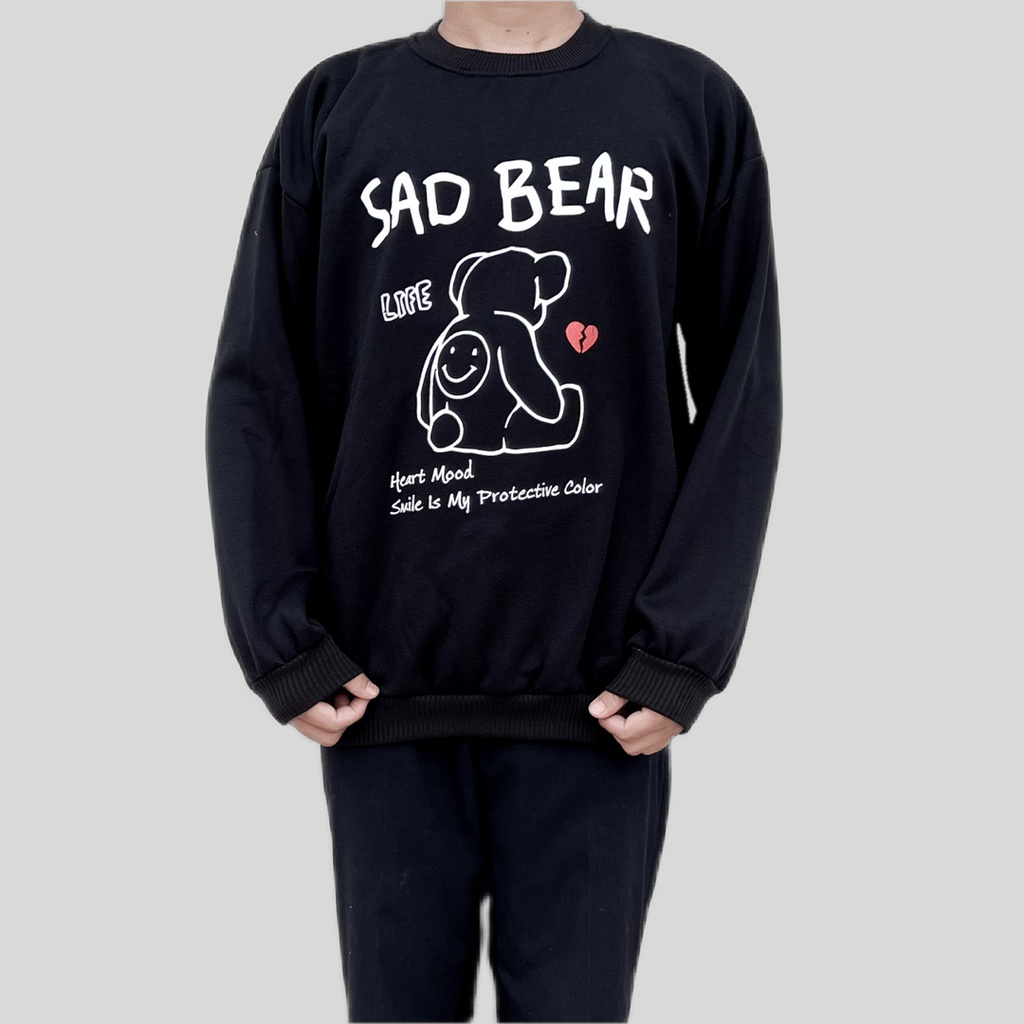 SAD BEAR LIFE SWEATER OVERSIZE PRIA WANITA SWITER CREWNECK