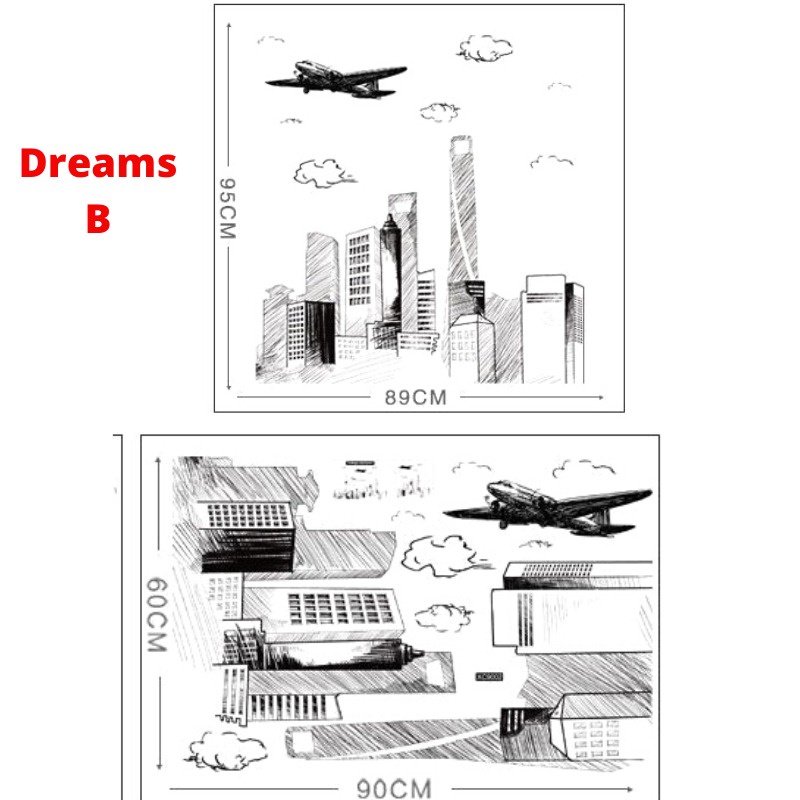 WALLSTICKER STIKER DEKORASI RUMAH CAFEE DINDING TEMBOK KAMAR RUANG TAMU DREAMS DREAM PESAWAT TOWER PARIS TOWERING