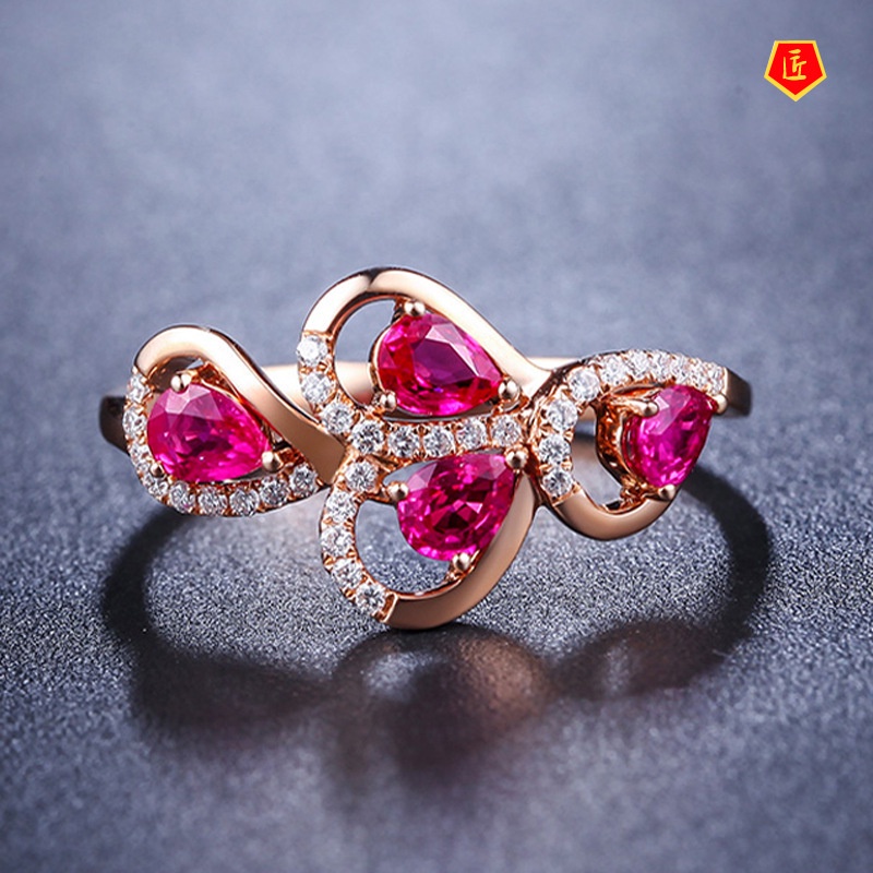 [Ready Stock]Korean Style Creative Branch Ruby Silver Ring Female