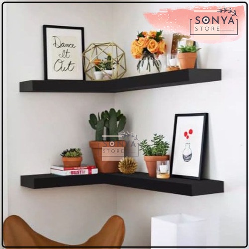 Rak Dinding Sudut Siku L Minimalis Ambalan Ruang Tamu Tempel Melayang
