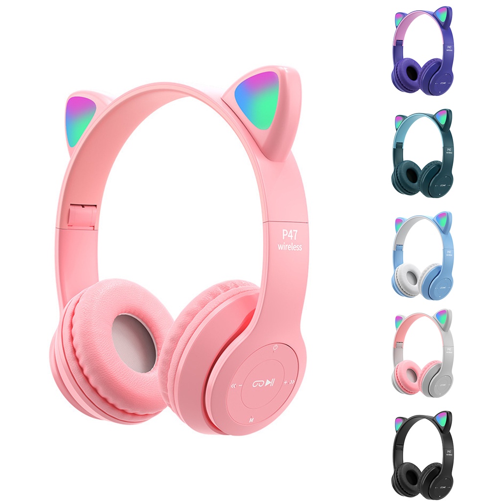 Earphone Headset Bando Bluetooth Cat Headphone Wireless Gaming LED