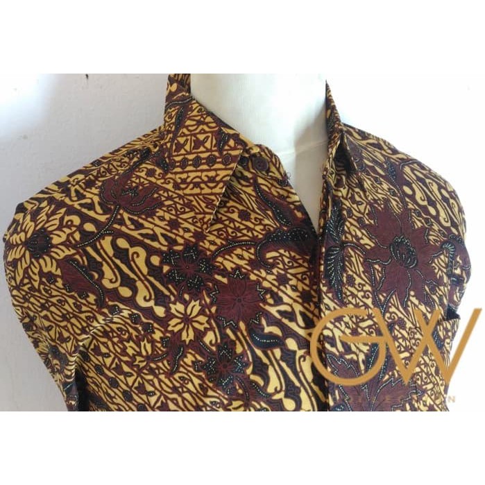 Risna Batik HRB026 kenongo kemeja hem pendek padi pekalongan M L XL MURAH KEREN bati pria wajik biru