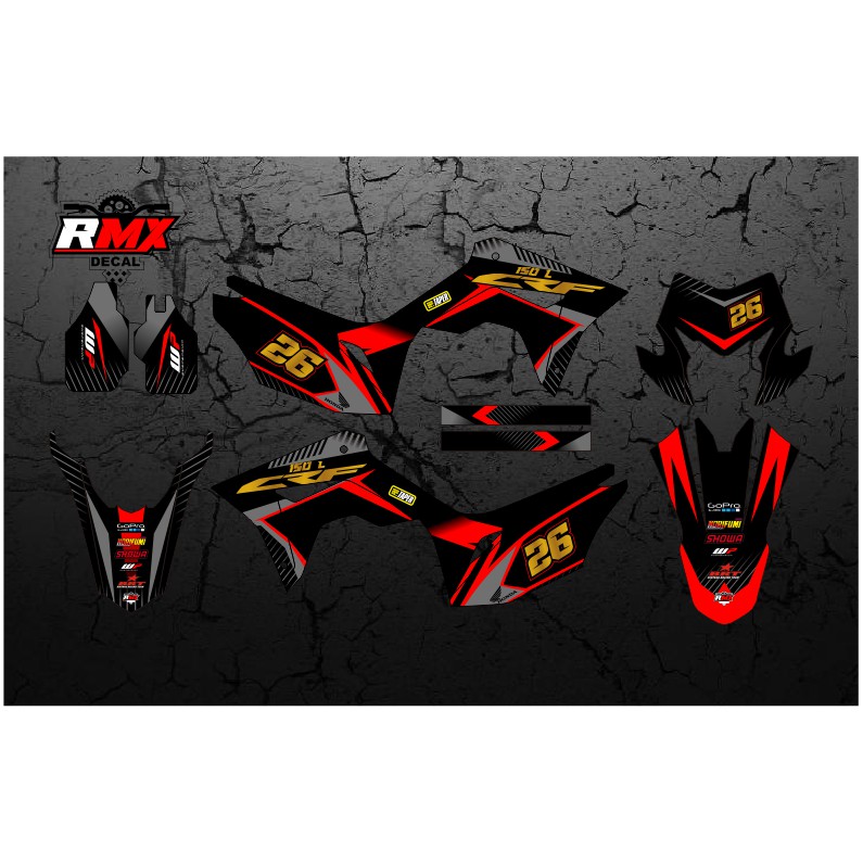 DECAL CRF 150 L FULLBODY (001) DEKAL STIKER CRF 150L HITAM ABU MERAH , KUNING, HIJAU, BIRU TUA/MUDA,