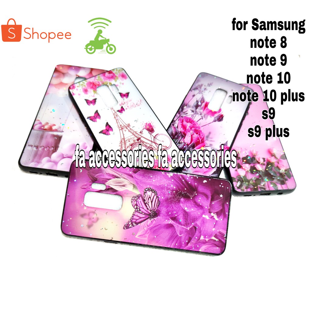 FA Soft case tpu bling casing samsung NOTE 8 9 10 S9 S9PLUS PLUS  silicon hp motif flower butterfly