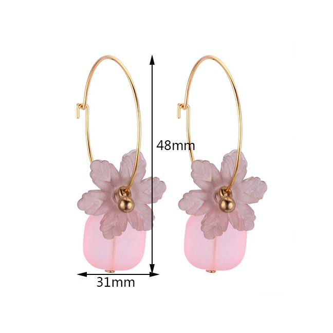 LRC Anting Hoops Fashion Flower Shape Decorated Earrings