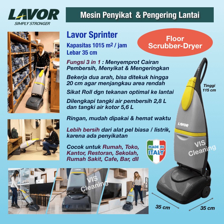 Mesin Penyikat &amp; Pengering Lantai - Lavor Sprinter (Floor Scrubber/Dryer)
